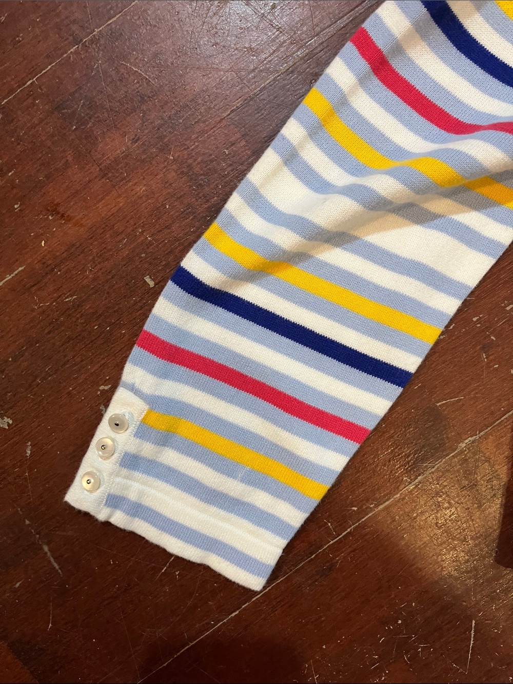 🌻3/$15🌻 Orvis Cream Knit Zip Cardigan with Blue, Yellow & Red Stripes - Picture 5 of 8